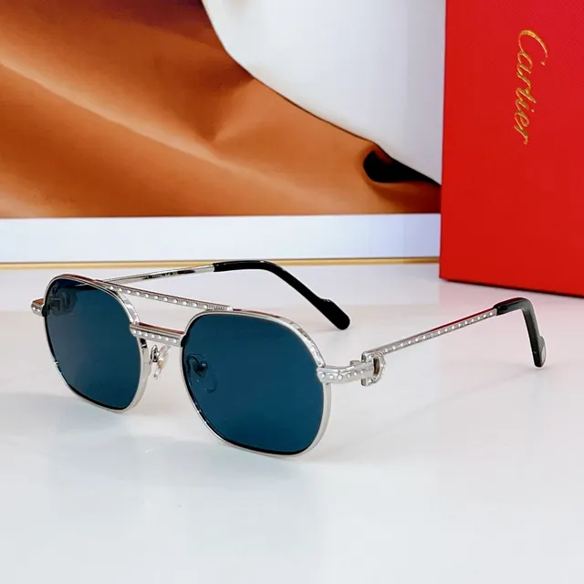 Cartier Doré Brun Cristal-orné Branches Bouclier Lentilles Lunettes de Soleil 3
