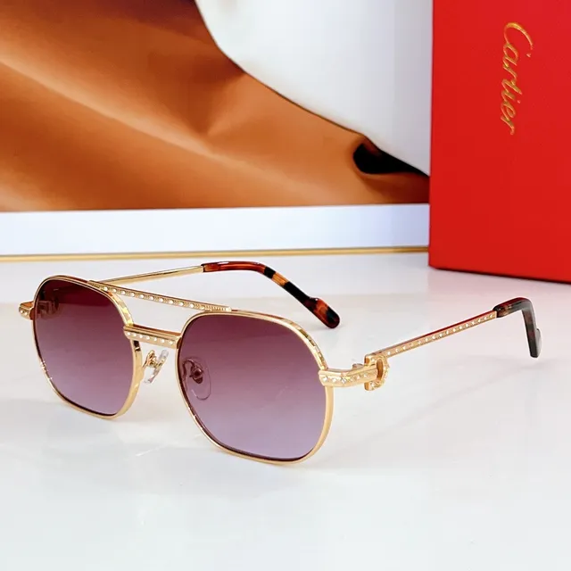 Cartier Doré Brun Cristal-orné Branches Bouclier Lentilles Lunettes de Soleil 4
