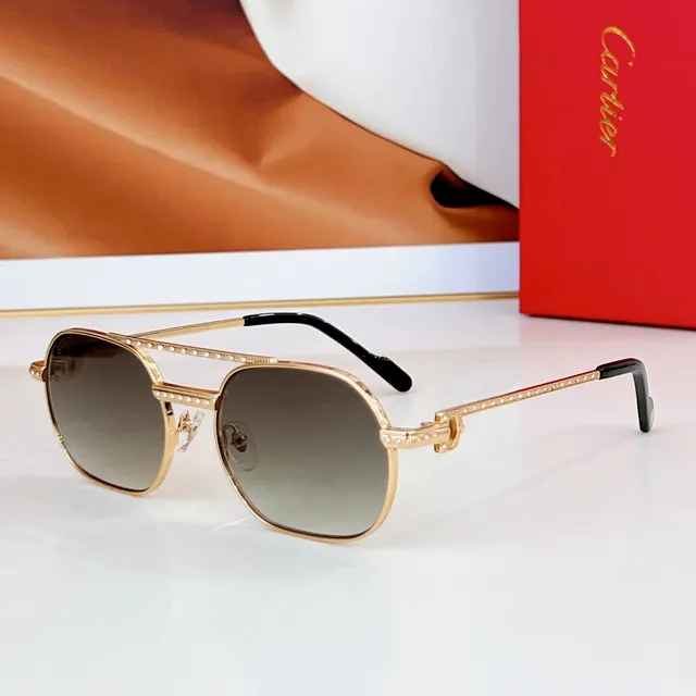 Cartier Doré Brun Cristal-orné Branches Bouclier Lentilles Lunettes de Soleil 5
