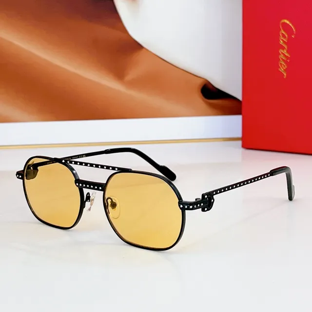 Cartier Doré Brun Cristal-orné Branches Bouclier Lentilles Lunettes de Soleil 6