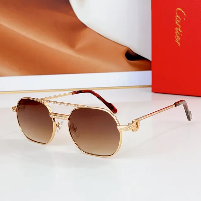 Cartier Doré Brun Cristal-orné Branches Bouclier Lentilles Lunettes de Soleil 7