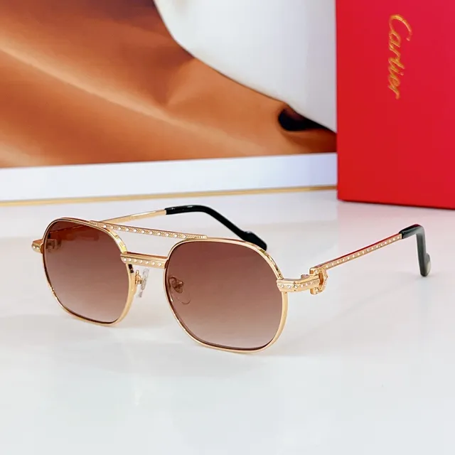 Cartier Doré Brun Cristal-orné Branches Bouclier Lentilles Lunettes de Soleil 8