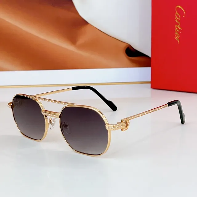 Cartier Doré Brun Cristal-orné Branches Bouclier Lentilles Lunettes de Soleil 9