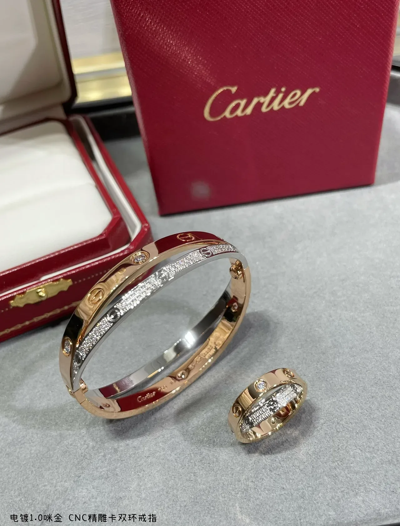 خاتم Cartier Juste un Clou مزدوج ذهبي Pavé Diamond مينا أحمر 6
