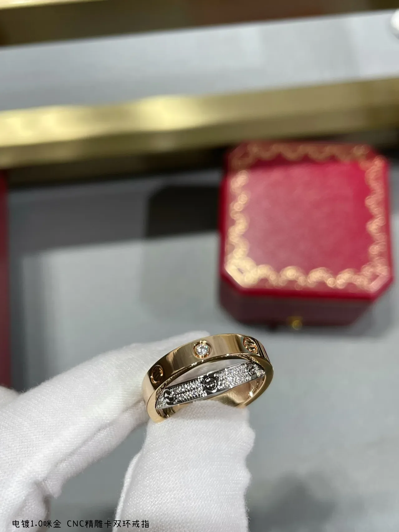 خاتم Cartier Juste un Clou مزدوج ذهبي Pavé Diamond مينا أحمر 7