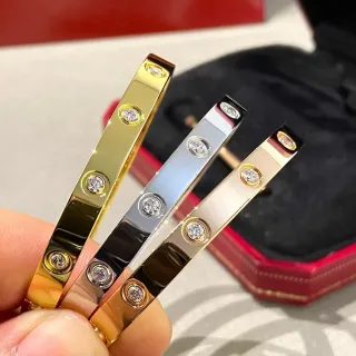 Cartier Juste un Clou Gold Silver Rectangular Bar Profile Five Bezel-Set Round Stones Bracelet