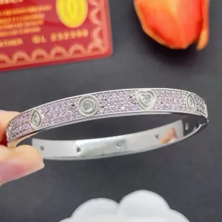 Cartier Juste un Clou Pink Pavé Heart Bangle Bracelet