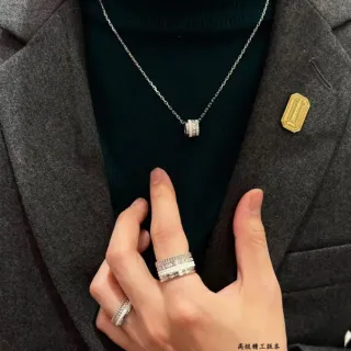 Cartier Juste un Clou Silver Gold Cylindrical Pendant Stacked Grooved Rings Necklace