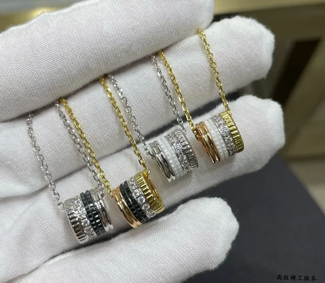Cartier Juste un Clou Argent/Or Pendentif cylindrique anneaux rainurés empilables collier 5