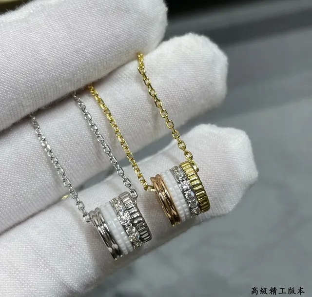 Cartier Juste un Clou Argent/Or Pendentif cylindrique anneaux rainurés empilables collier 6