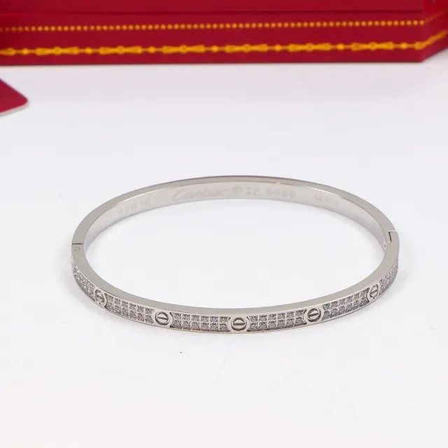 Cartier Love Bracelet à charnière en or et argent orné de pierres pavé 3