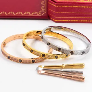 Cartier Love Oro Plata Pavé-Set Screw-Motif Pulsera