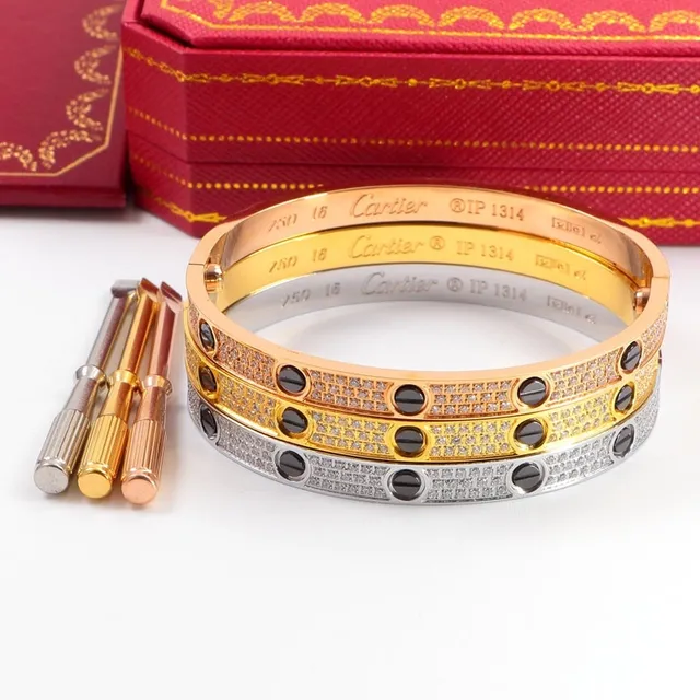 Cartier Love Ouro Prata Pavé-Set Screw-Motif Pulseira 2