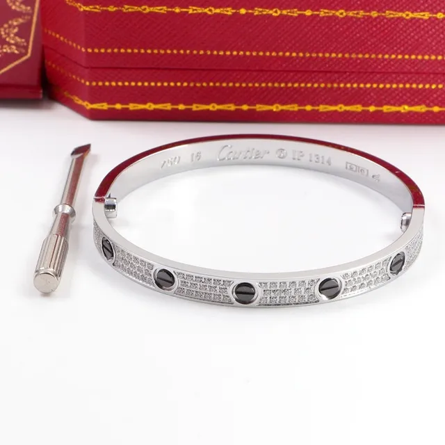 Cartier Love Ouro Prata Pavé-Set Screw-Motif Pulseira 3
