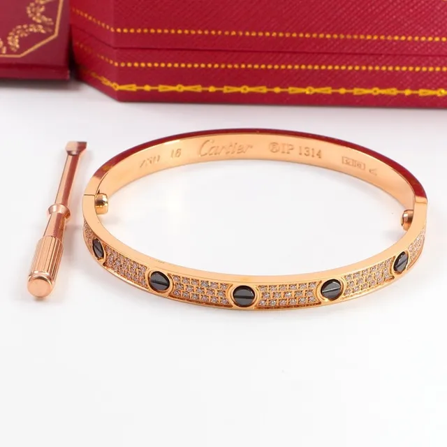 Cartier Love Ouro Prata Pavé-Set Screw-Motif Pulseira 5