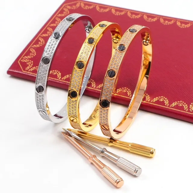 Cartier Love Ouro Prata Pavé-Set Screw-Motif Pulseira 6