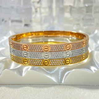 Cartier Love Gold Silver Pavé-Set Triple-Tone Bracelet