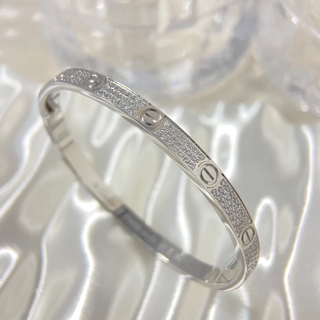 Cartier Love Or Argent Pavé-Set Triple-Tone Bracelet 5
