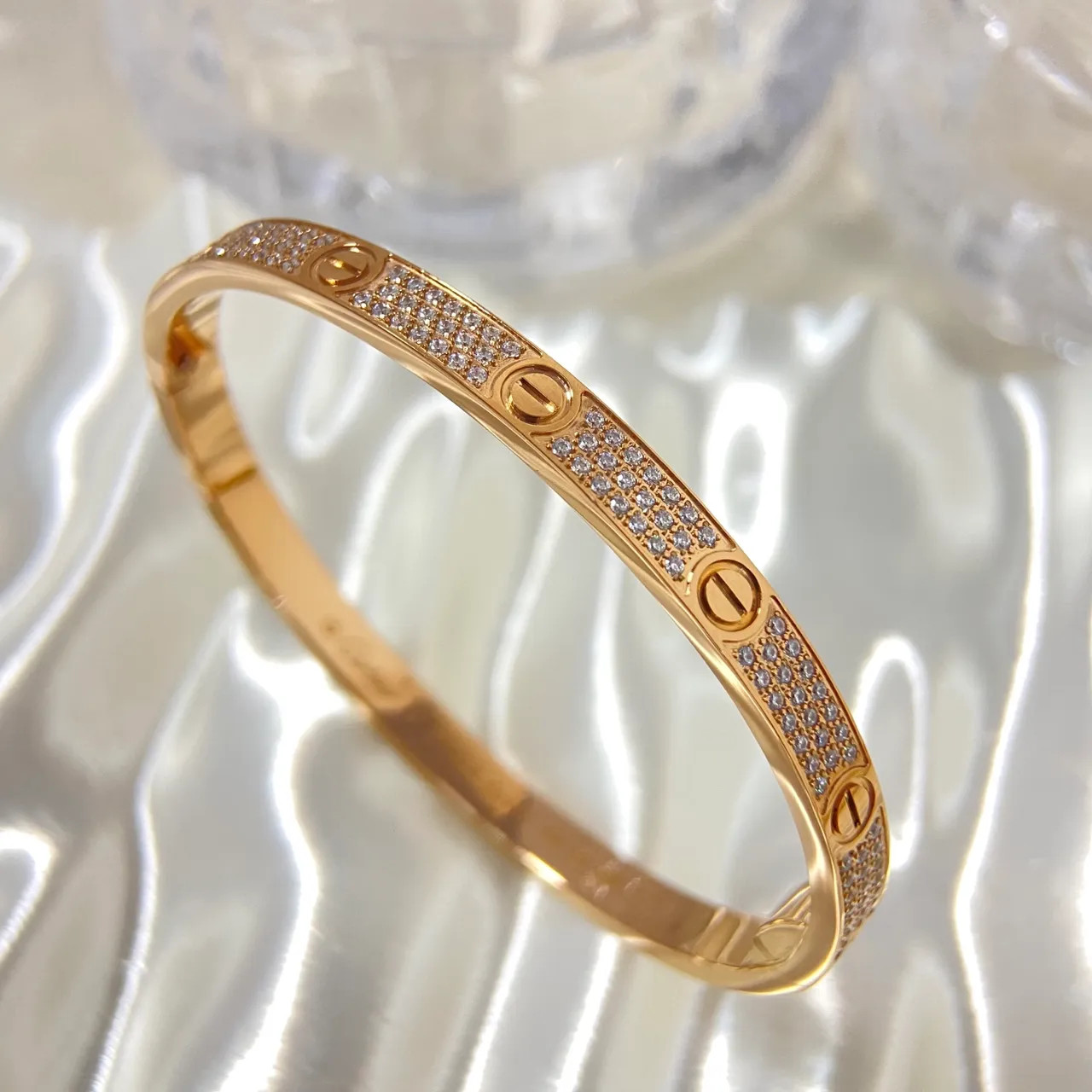 Cartier Love Or Argent Pavé-Set Triple-Tone Bracelet 6