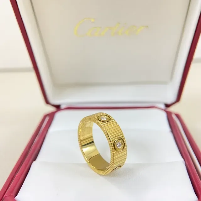 Cartier Love Bague Bande Flutée Striée Set à Vis Diamants 4