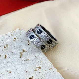 Cartier Love Ring Pavé-Set Screw Motif Stacked Double-Band Ring