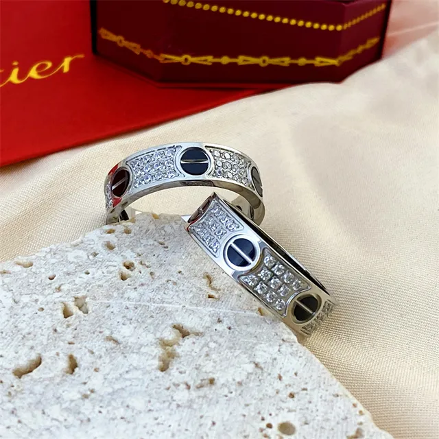 Cartier bague amour Pavé-Set motif vis bague double bande empilée 4