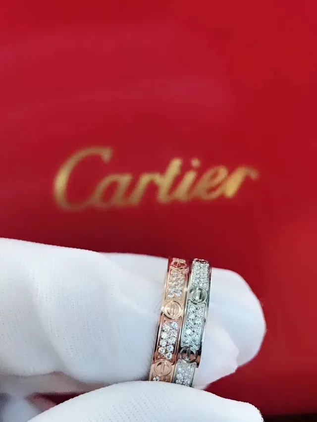 Cartier Love Ring Rose Gold Pavé Diamond Rings 3
