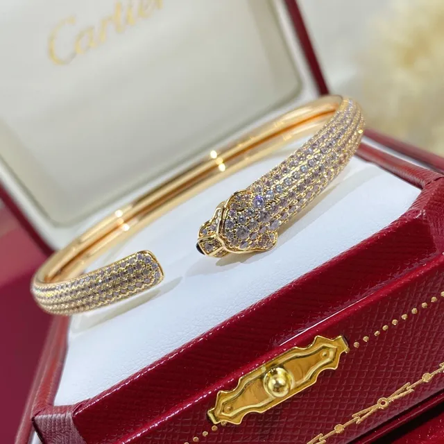 Cartier Panthère Pavé Diamant Tête de panthère Bracelet jonc 5