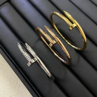 Cartier Silver Gold Open Bangle Nail Motif Bracelet