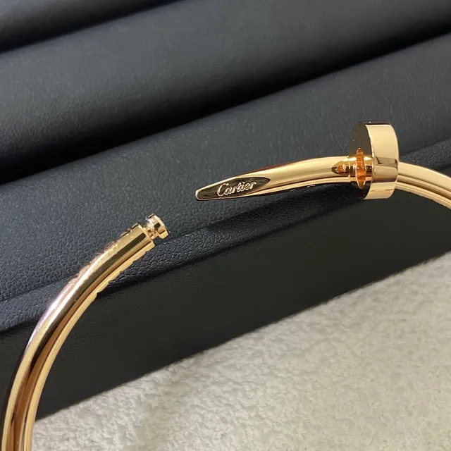 Cartier Silver Gold Open Bangle Nail Motif Bracelet 2