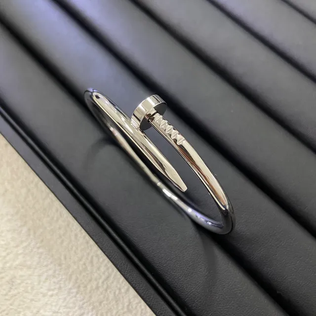 Cartier Silver Gold Open Bangle Nail Motif Bracelet 3