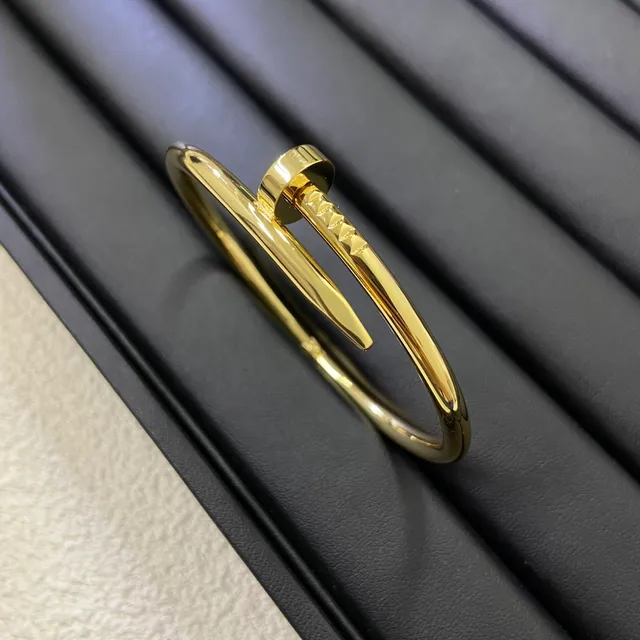 Cartier Silver Gold Open Bangle Nail Motif Bracelet 4
