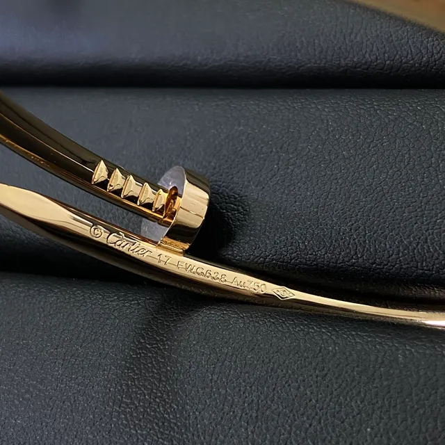 Cartier Silver Gold Open Bangle Nail Motif Bracelet 5