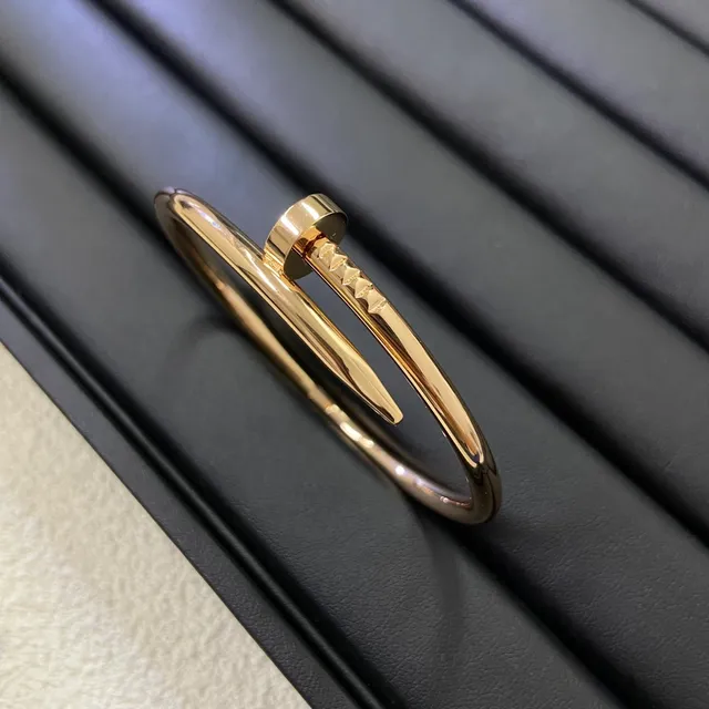 Cartier Silver Gold Open Bangle Nail Motif Bracelet 6