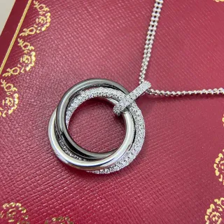 Cartier Trinity Pavé Diamond Interlocking Rings Necklace