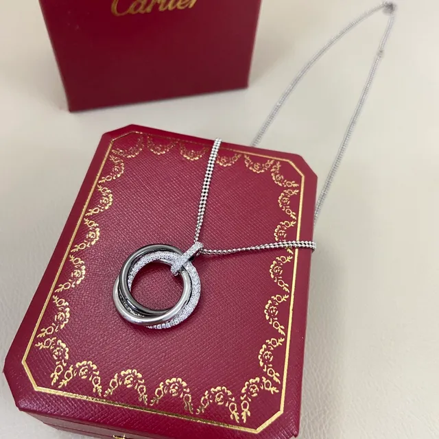 Cartier Trinity Pavé Diamond Interlocking Rings Necklace 4