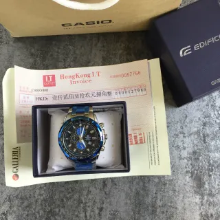 Casio কালো নীল ক্রোনোগ্রাফ ট্যাকিমিটার বেজেল ওয়াচ