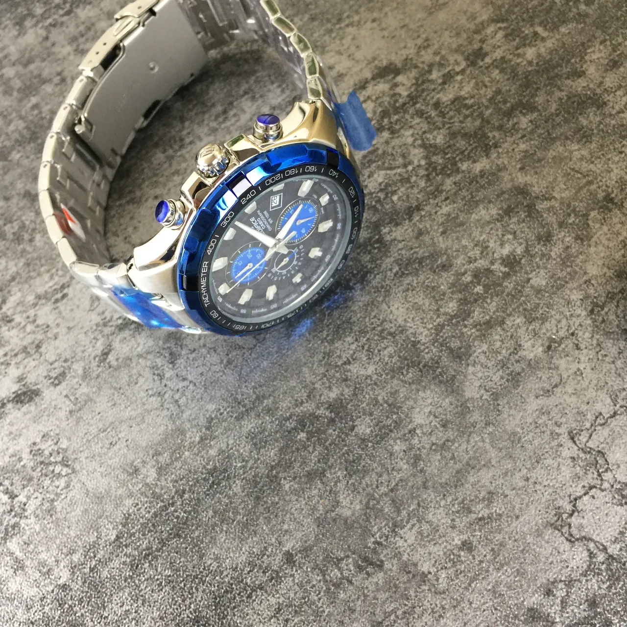 Casio কালো নীল ক্রোনোগ্রাফ ট্যাকিমিটার বেজেল ওয়াচ 2