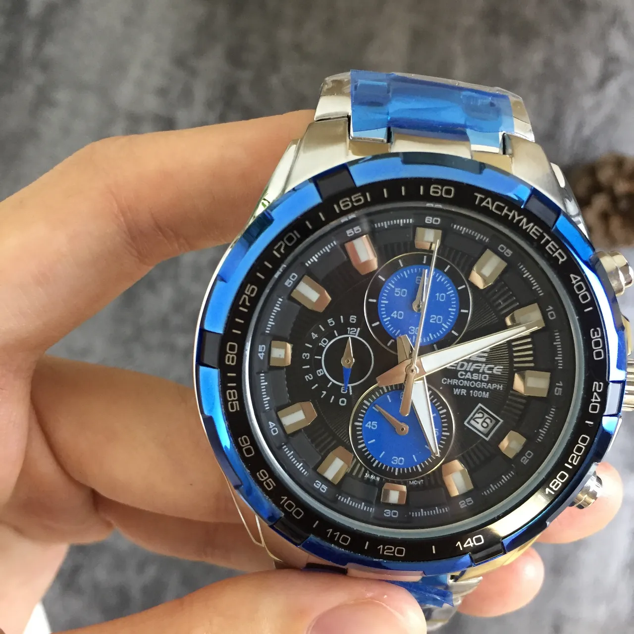 Casio কালো নীল ক্রোনোগ্রাফ ট্যাকিমিটার বেজেল ওয়াচ 4