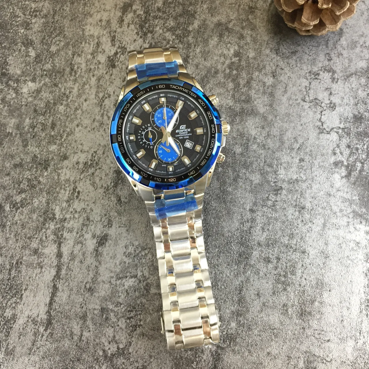 Casio কালো নীল ক্রোনোগ্রাফ ট্যাকিমিটার বেজেল ওয়াচ 8
