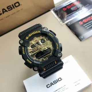 Casio Black Gold Reloj Híbrido Analógico-Digital con Carcasa de Resina Robusta