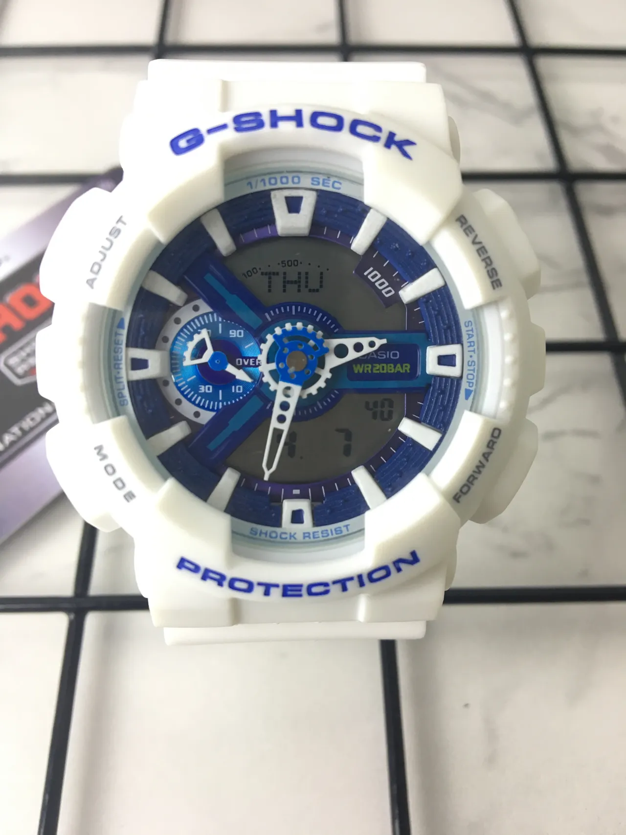 Casio G-Shock GA-110 White and Blue Sports Watch 3