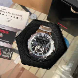 Casio G-Shock Plata Negro Analógico-Digital Híbrido Caja de Acero Inoxidable Reloj