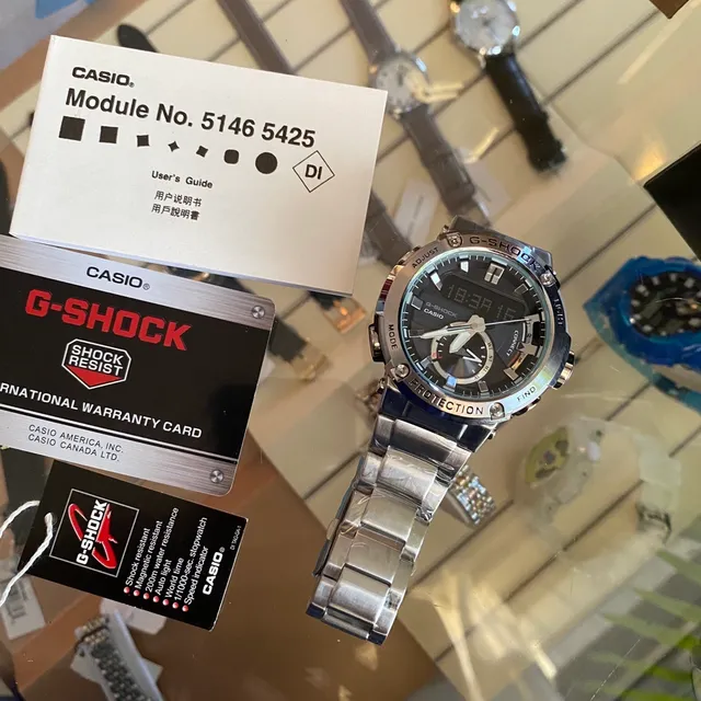 Casio G-Shock Plata Negro Analógico-Digital Híbrido Caja de Acero Inoxidable Reloj 4