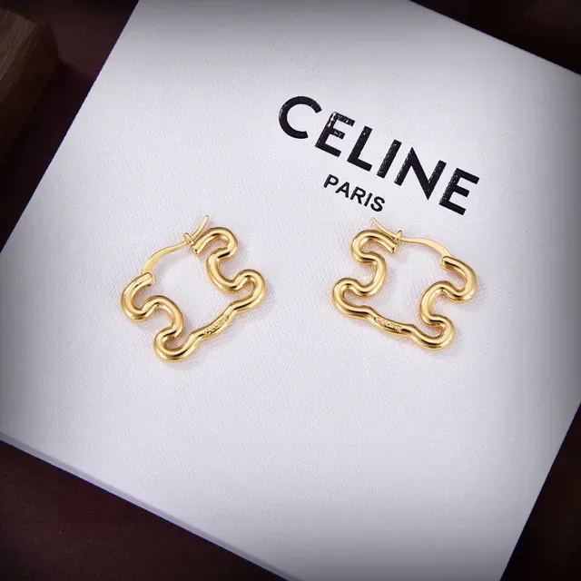 Celine Abstract Wavy Hoop Boucles d'Oreilles Dorées 2