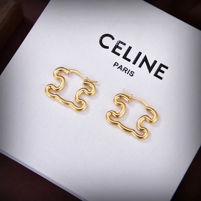 Celine Abstract Wavy Hoop Boucles d'Oreilles Dorées 3