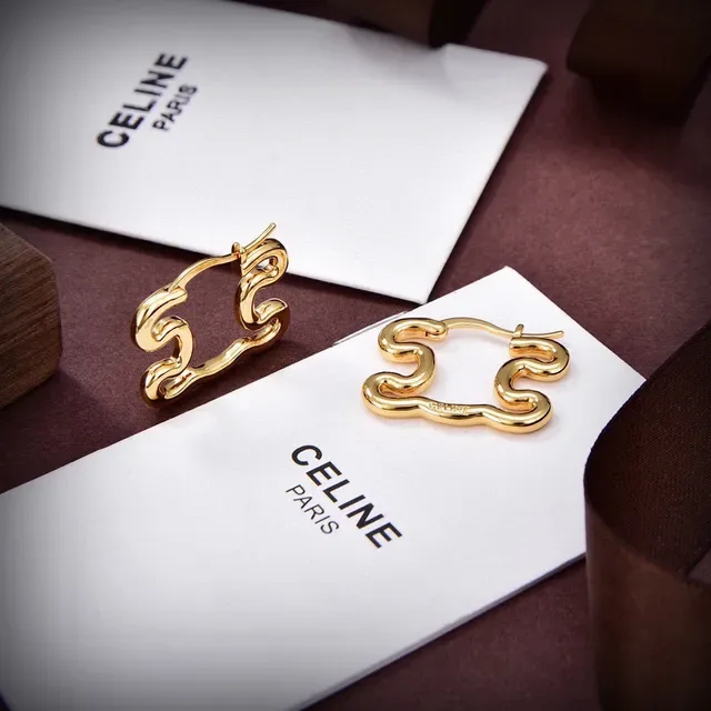 Celine Abstract Wavy Hoop Boucles d'Oreilles Dorées 5