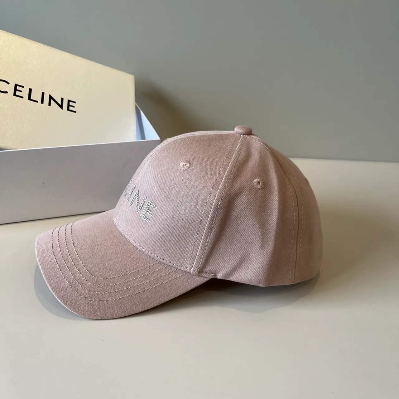 Celine Crystal Logo Dusty Pink Baseball Cap 6