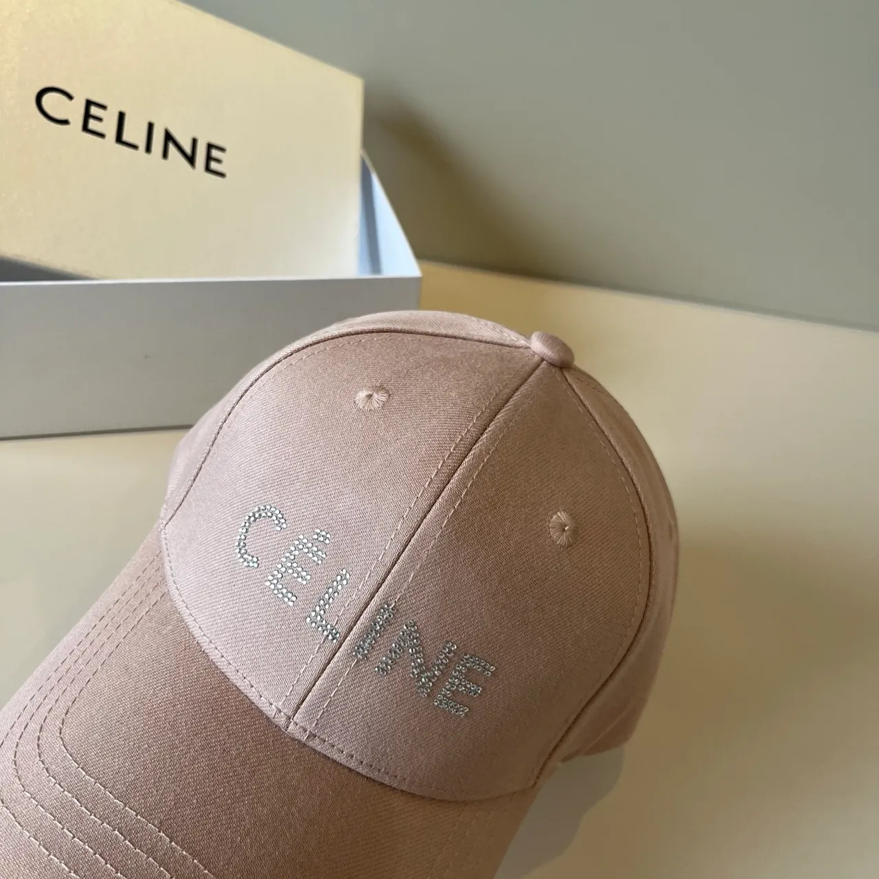 Celine Crystal Logo Dusty Pink Baseball Cap 8
