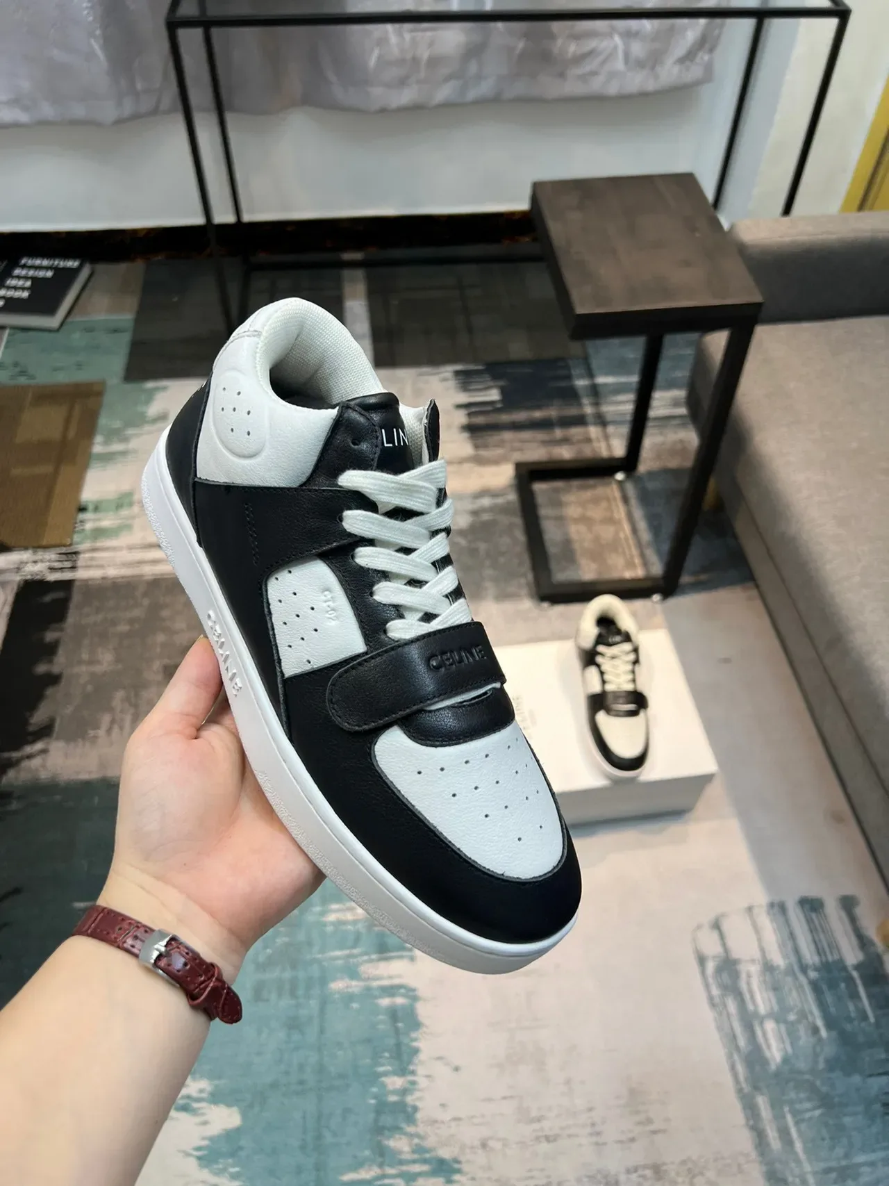 Celine CT-01 Black and White Leather High-Top Lifestyle Sneakers 7